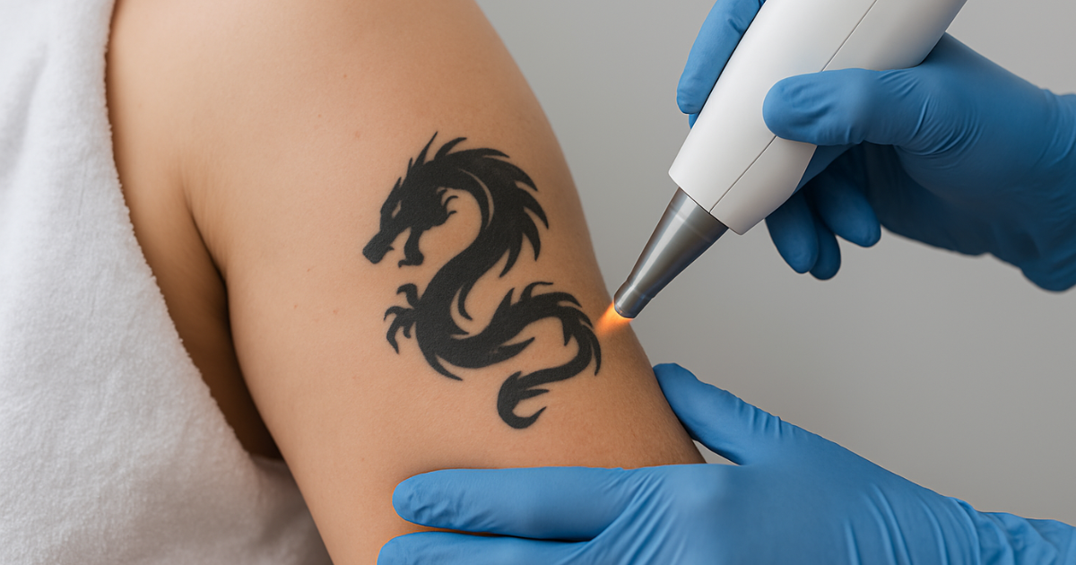 Curso de remoção de tatuagem ensinando técnica a laser em paciente real, com certificado incluso.