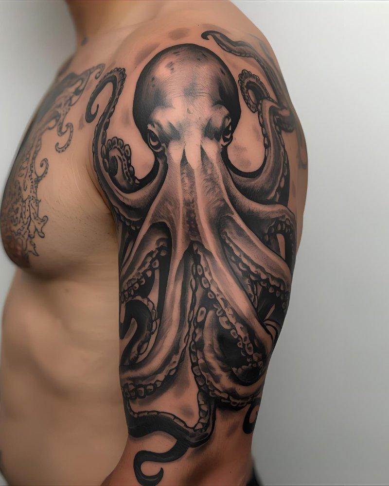 Tatuagem masculina no braço de um polvo.