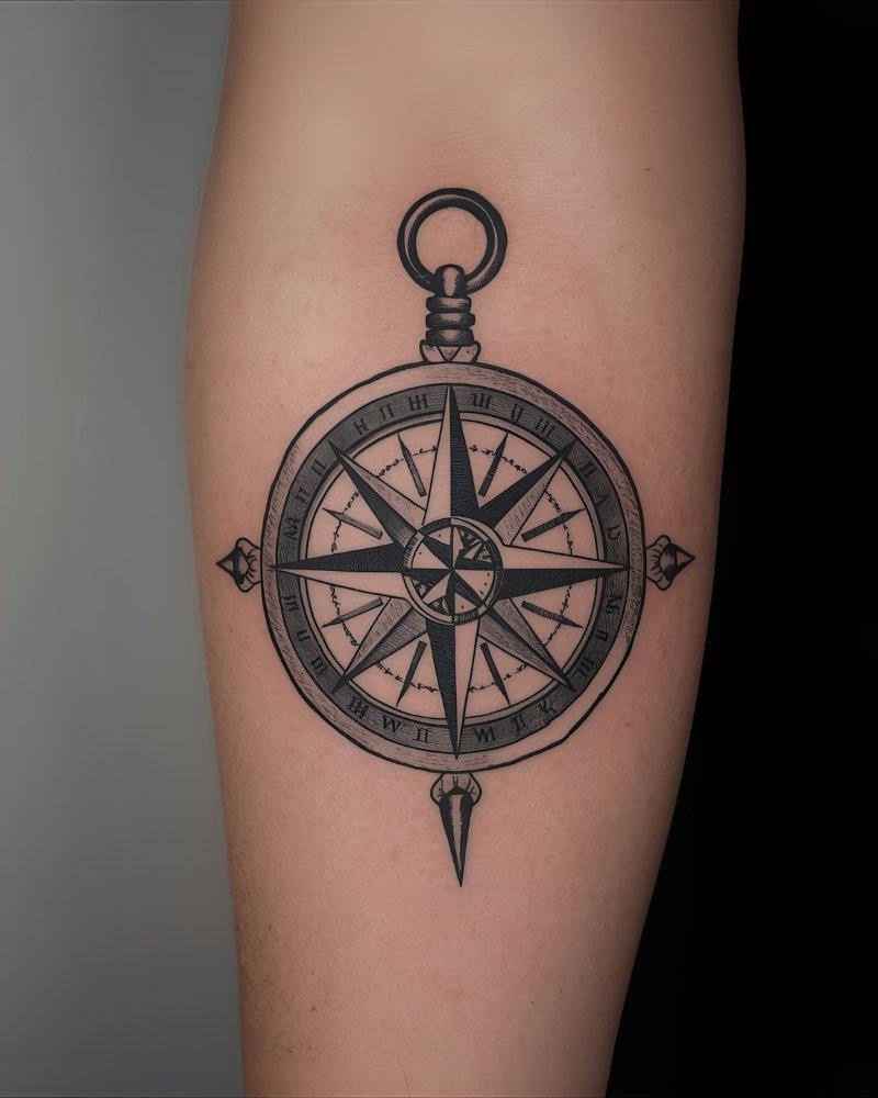 Tatuagem masculina no braço de uma bússola.