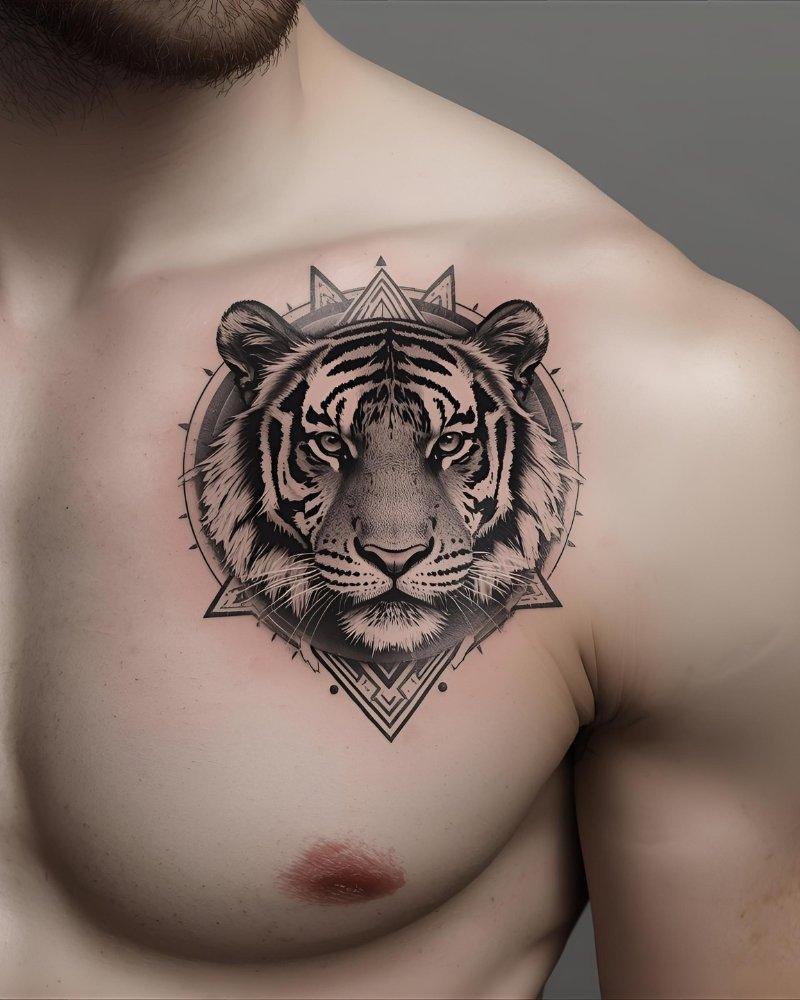Tatuagem de tigre, uma tatuagem pequena masculina com significado de força e coragem.