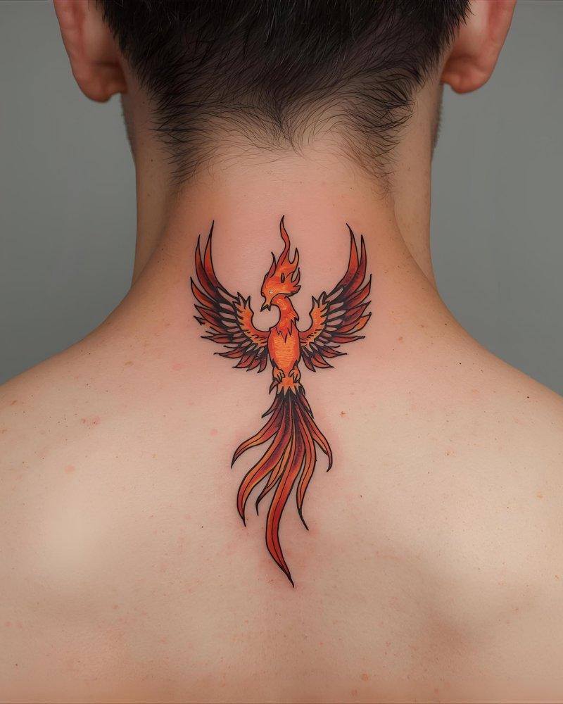 Tatuagem pequena masculina com significado, Fênix representando renascimento.