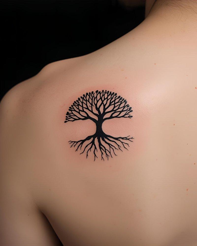 Tatuagem pequena masculina com significado, Árvore da Vida no ombro.